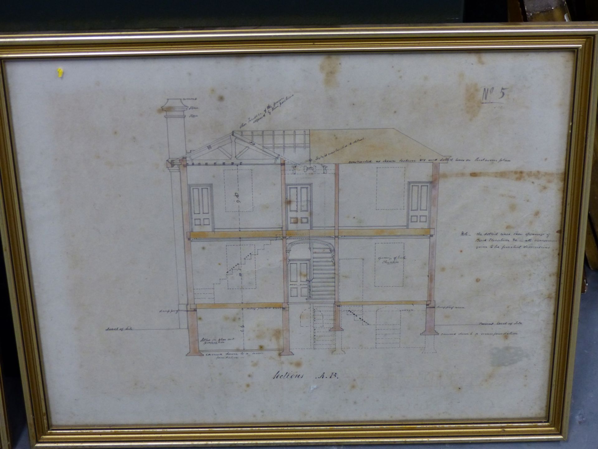 ARCHITECTURAL PLANS, AN INTERESTING SET OF MID 19TH CENTURY ARCHITECTS PLANS FOR AN IMPRESSIVE - Bild 6 aus 7