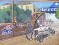 RODNEY DIGGENS (B 1937), ARR. A 1920S MERCEDES No. 28 IN A TOWN ROAD RACE, OIL ON CANVAS, SIGNED AND