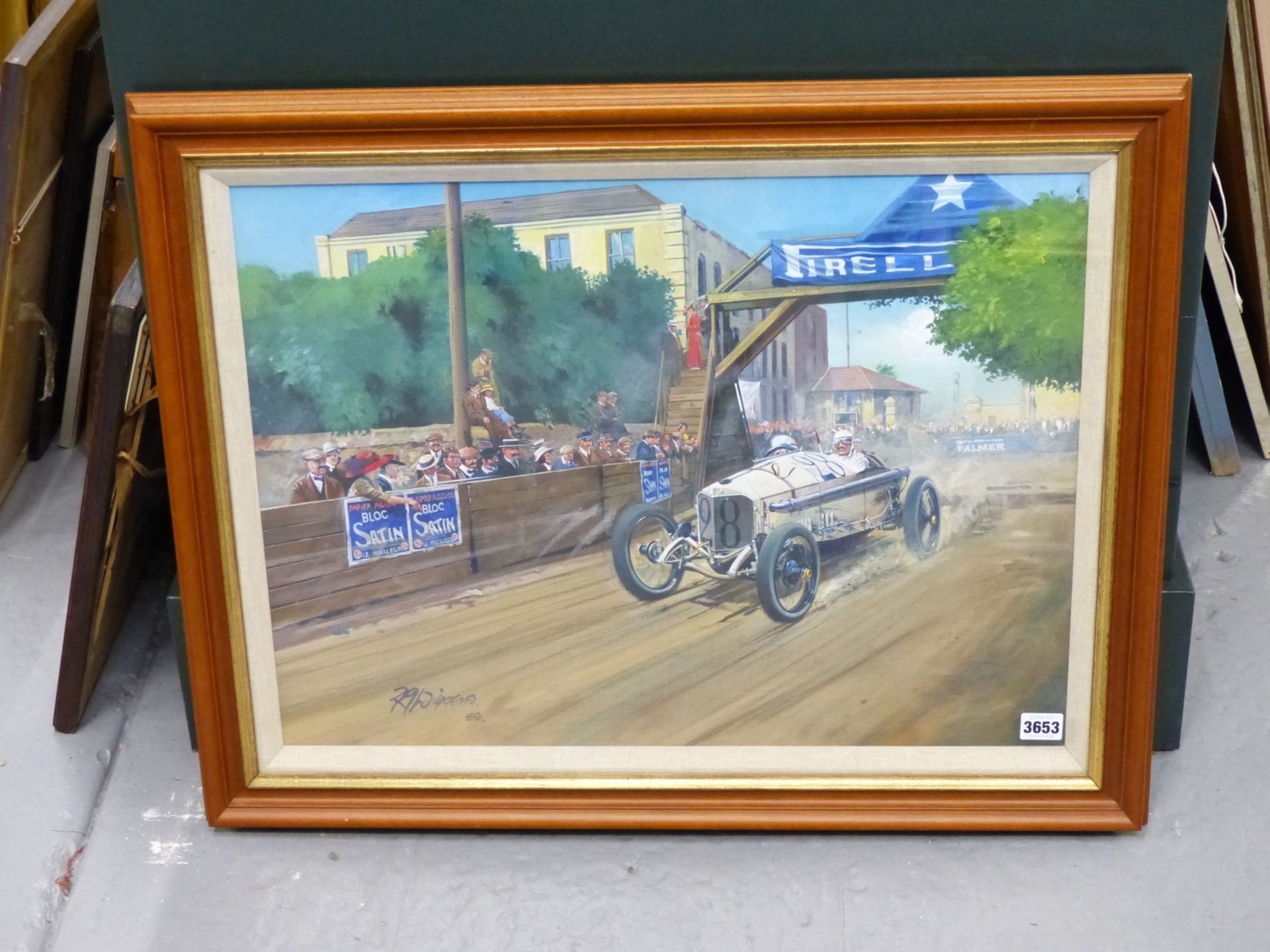 RODNEY DIGGENS (B 1937), ARR. A 1920S MERCEDES No. 28 IN A TOWN ROAD RACE, OIL ON CANVAS, SIGNED AND - Image 6 of 7