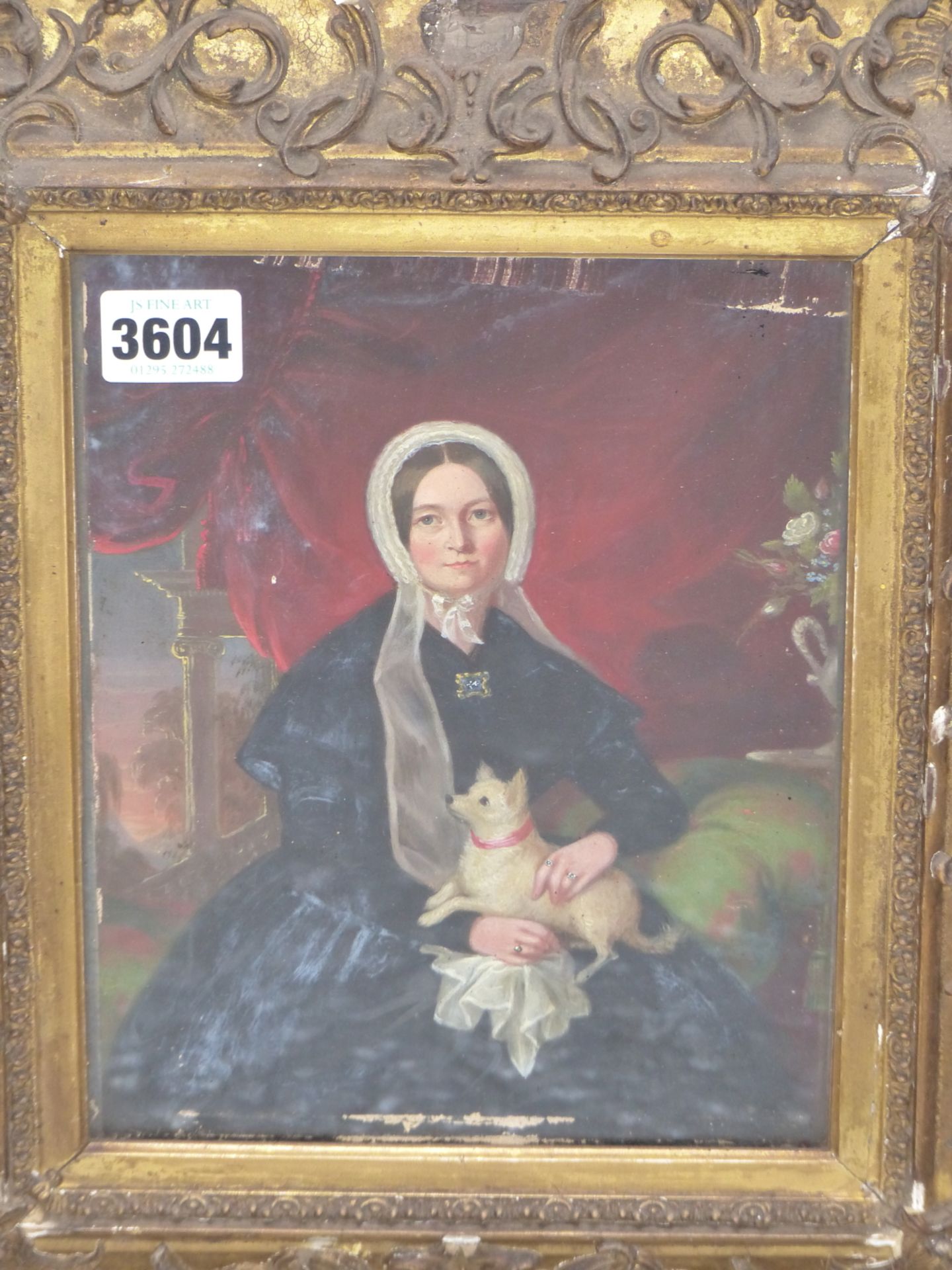 19TH CENTURY ENGLISH SCHOOL, PORTRAIT OF A LADY, MS. ALICE PENHOUSE, WITH HER DOG, INSCRIBED VERSO - Image 2 of 5