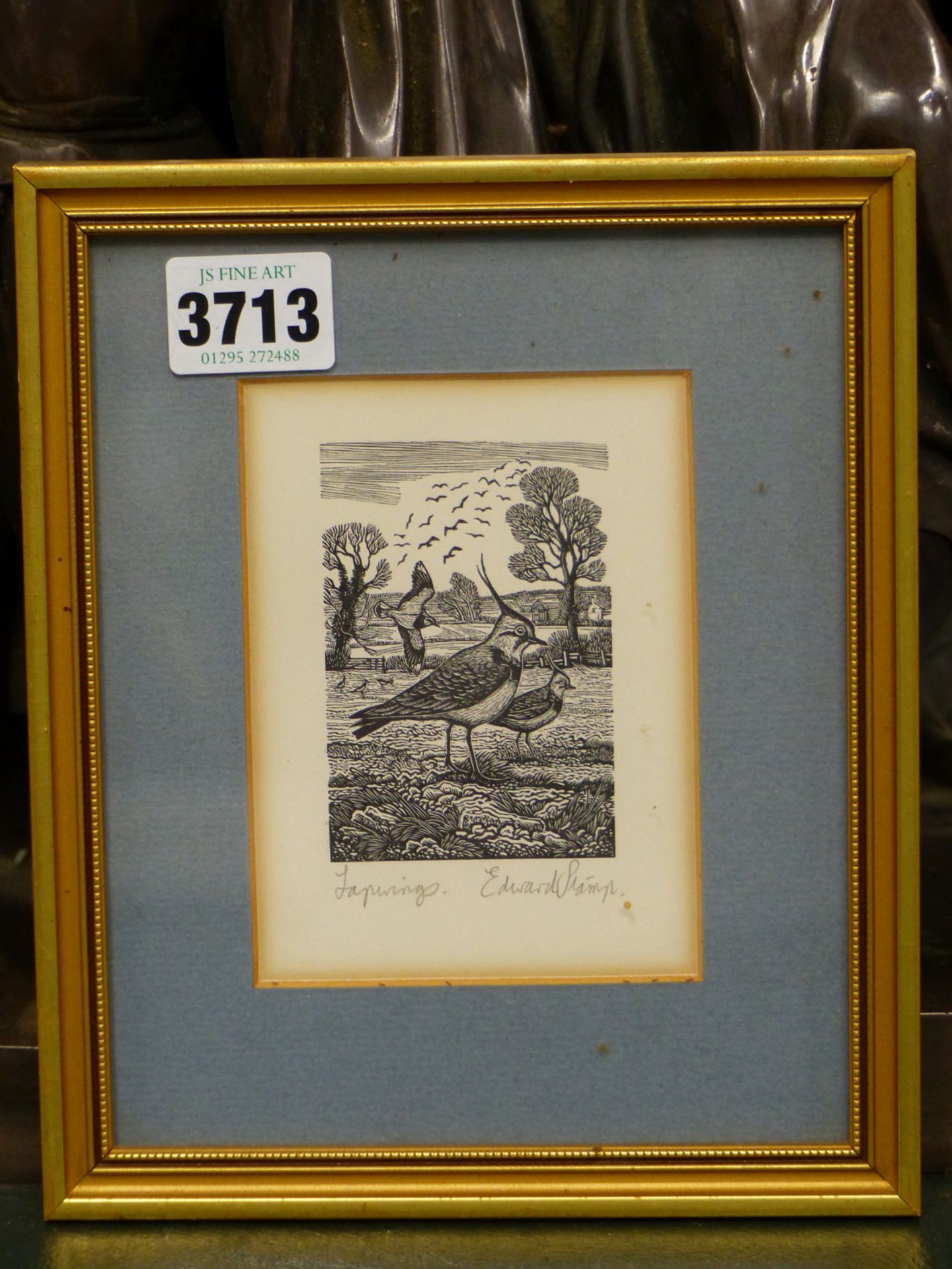 EDWARD STAMP ( 20TH C) ARR. LAPWINGS, WOODCUT PRINT. PENCIL SIGNED AND TITLED. 5.2 X 7.8 cm - Image 4 of 5