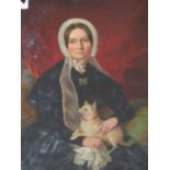 19TH CENTURY ENGLISH SCHOOL, PORTRAIT OF A LADY, MS. ALICE PENHOUSE, WITH HER DOG, INSCRIBED VERSO