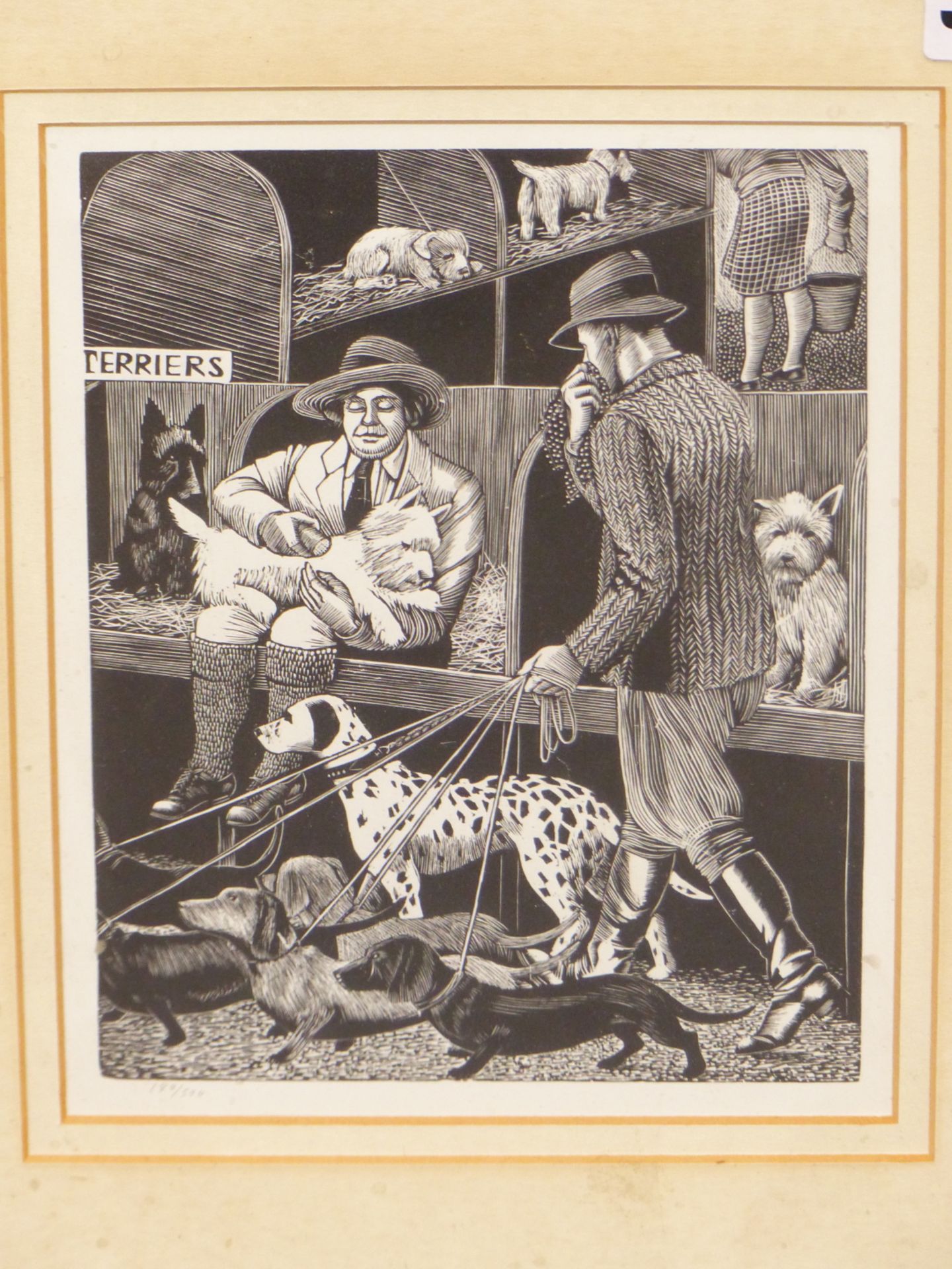 TIRZAH RAVILLIOUS (nee. Garwood.) (1908-1951)- THE DOG SHOW, WOODBLOCK ENGRAVING- NUMBERED 180/500. - Image 2 of 5