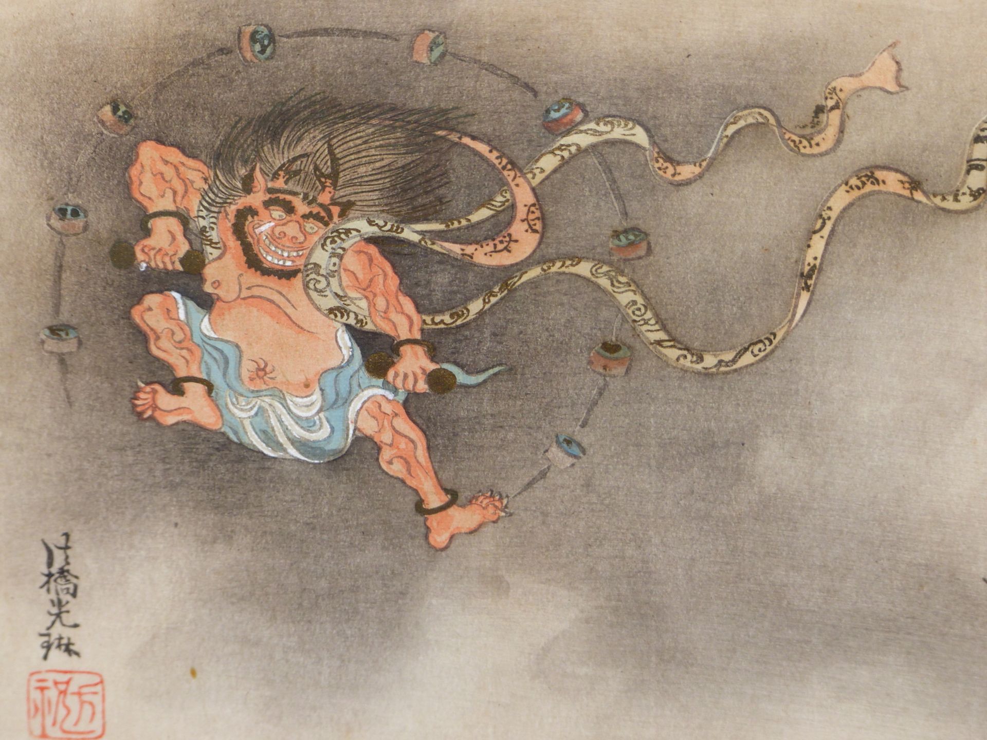 JAPANESE SCHOOL (19TH/20TH CENTURY) TWO HAND COLOURED PRINTS OF DEMONS. 25 X 19 cm (2) - Image 3 of 9