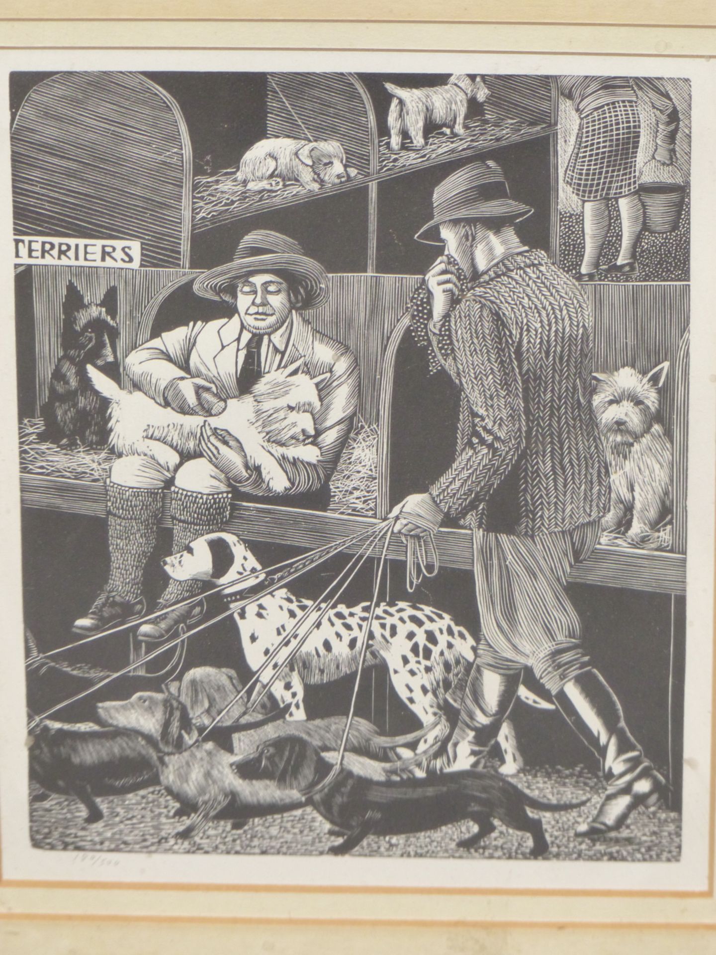 TIRZAH RAVILLIOUS (nee. Garwood.) (1908-1951)- THE DOG SHOW, WOODBLOCK ENGRAVING- NUMBERED 180/500.