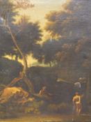 17TH /18TH CENTURY OLD MASTER SCHOOL. TWO FIGURES BY A WOODLAND STREAM. OIL ON CANVAS. THE GILT