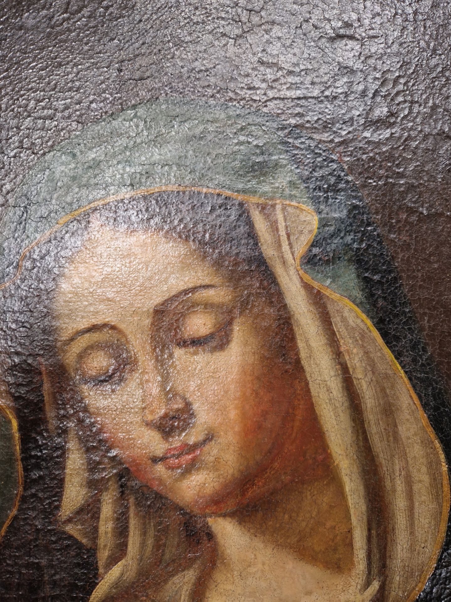 18th C. CONTINENTAL OLD MASTER SCHOOL, AN OVAL PORTRAIT OF THE MADONNA IN PRAYER ON A RECTANGULAR - Image 17 of 24