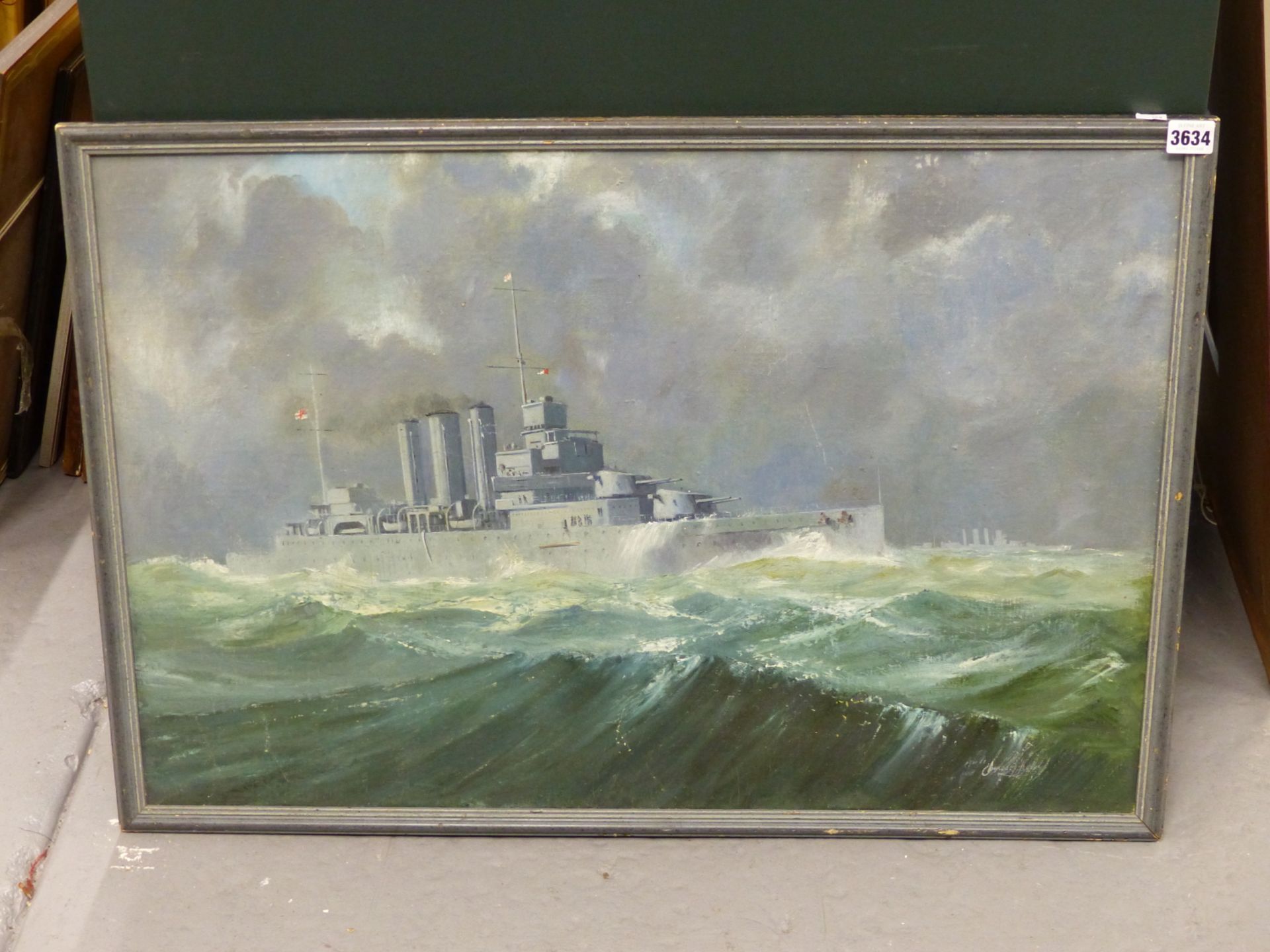 20TH CENTURY ENGLISH SCHOOL, STUDY OF A BRITISH OR AUSTRALIAN COUNTY CLASS NAVAL BATTLE CRUISER IN - Image 4 of 5