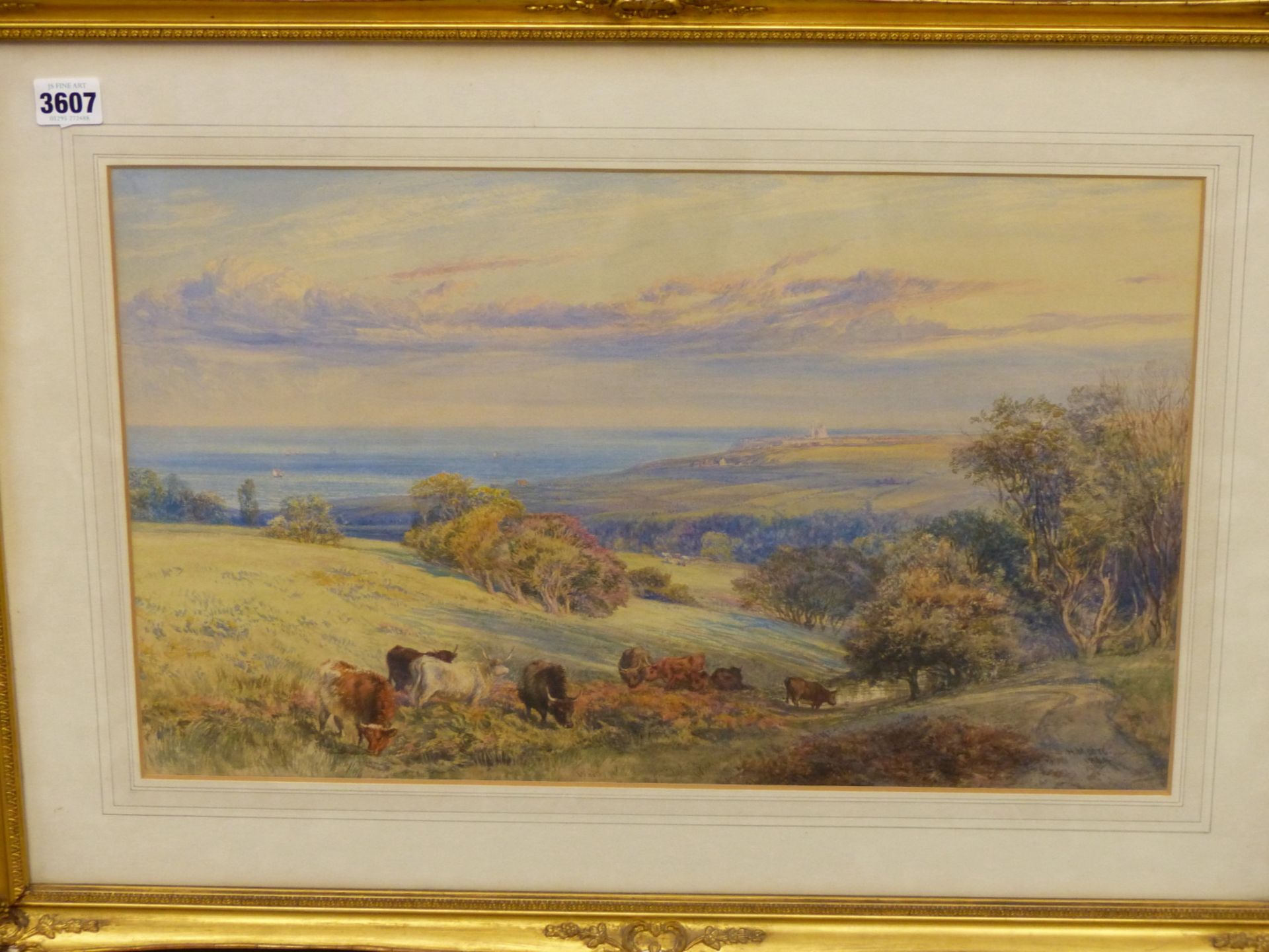 H. MOORE (RA) (1831-1895) COASTAL FIELDS WITH CATTLE, "WHITBY FROM MULGRAVE PARK" SIGNED AND DATED - Image 2 of 9