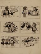 20TH CENTURY CARTOONIST. SIX CARTOON SCENES FOR DOZY DORMOUSE FOR PLAY HOUR ANNUAL (PAGE 14) PEN AND