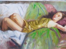 HORVATH SAILVIN (20TH/21ST CENTURY) ARR. GIRL RECLINING. OIL ON CANVAS, SIGNED L/R. 40 X 30 cm.