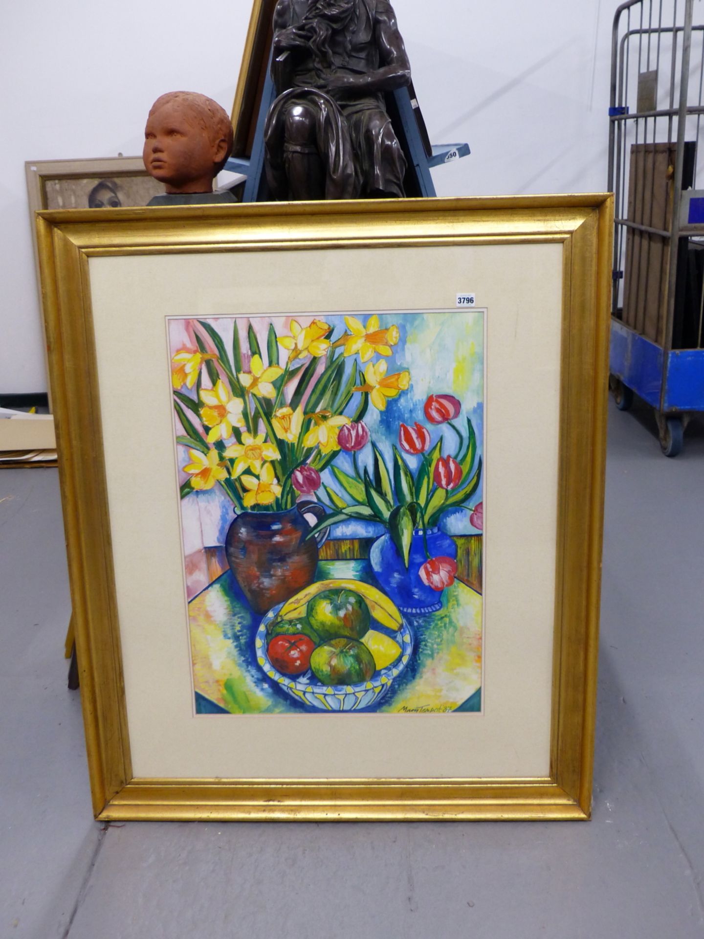 MARY TEMPEST (20TH CENTURY) DAFFODILS AND TULIPS. WATERCOLOUR AND GOUACHE ON PAPER. SIGNED AND DATED - Image 4 of 6