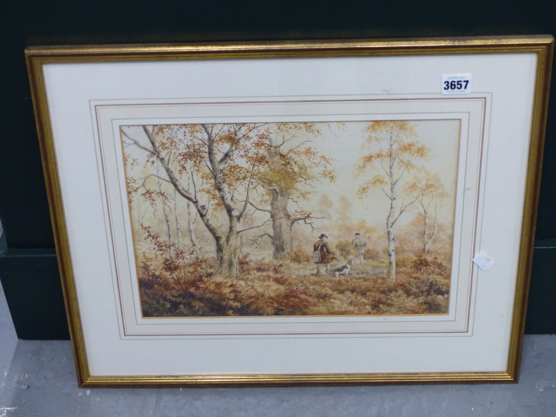 J. HALFORD ROSS. (19TH CENTURY) SPORTSMEN AND DOGS IN WOODLAND, WATERCOLOUR..37 X 25 cm. - Image 3 of 5