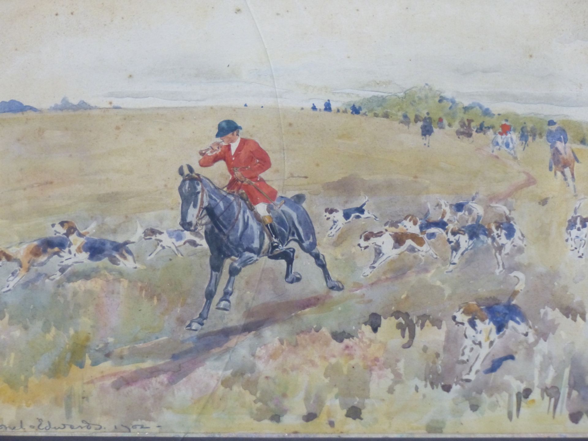 LIONEL EDWARDS (1878-1966) ARR. GOING TO A VIEW -HOLLOA!. WATERCOLOUR, SIGNED AND DATED 1902 LOWER