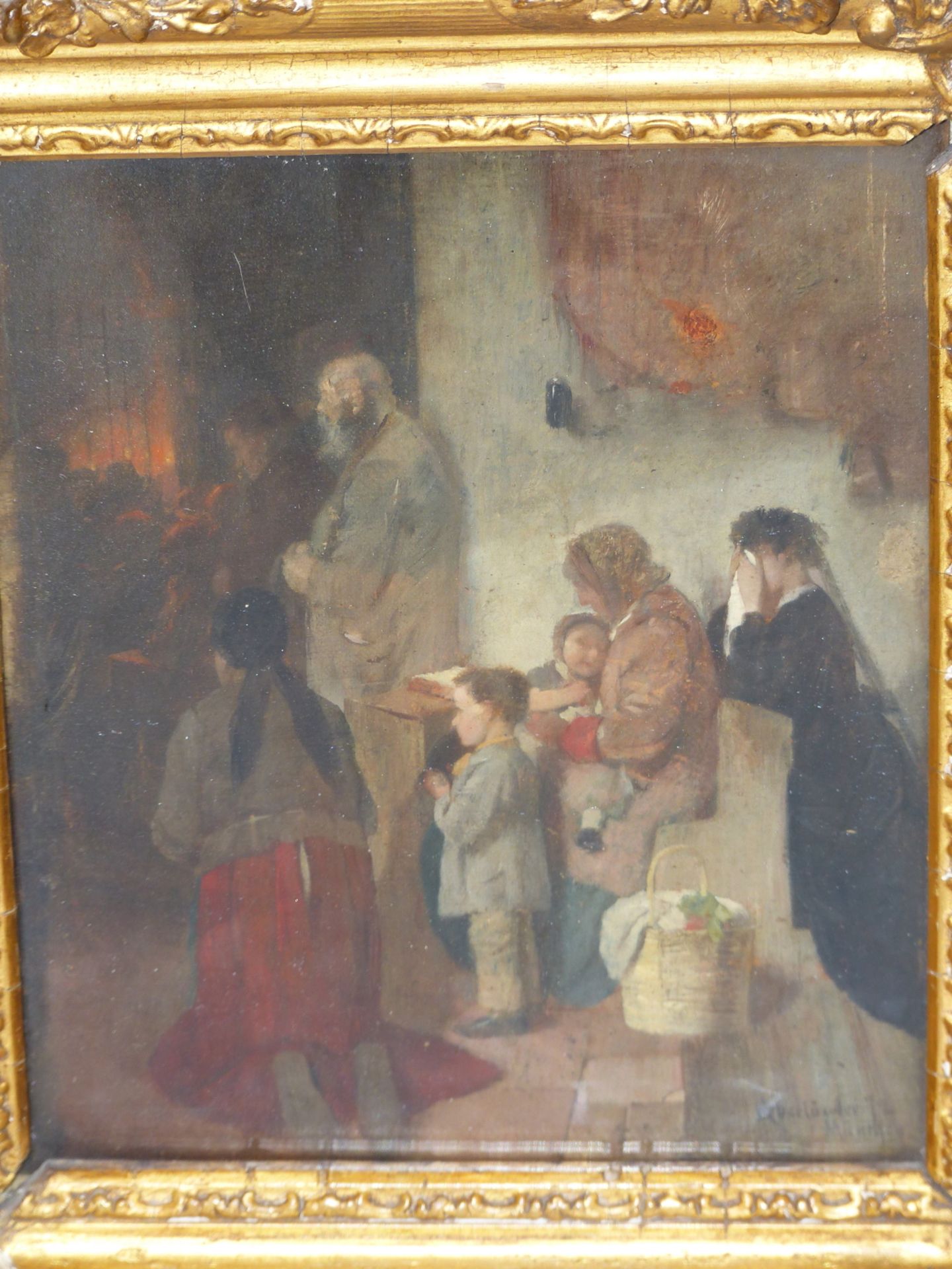 19TH CENTURY GERMAN SCHOOL, A MOURNING CONGREGATION. OIL ON CANVAS, SIGNED INDISTINCTLY AND - Image 6 of 6