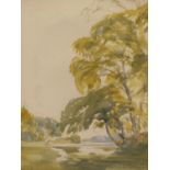 NOEL ROOKE (1881-1953) BACK WATER AT SHIPLAKE. WATERCOLOUR. SIGNED LOWER LEFT AND LABELLED VERSO. 24