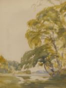 NOEL ROOKE (1881-1953) BACK WATER AT SHIPLAKE. WATERCOLOUR. SIGNED LOWER LEFT AND LABELLED VERSO. 24