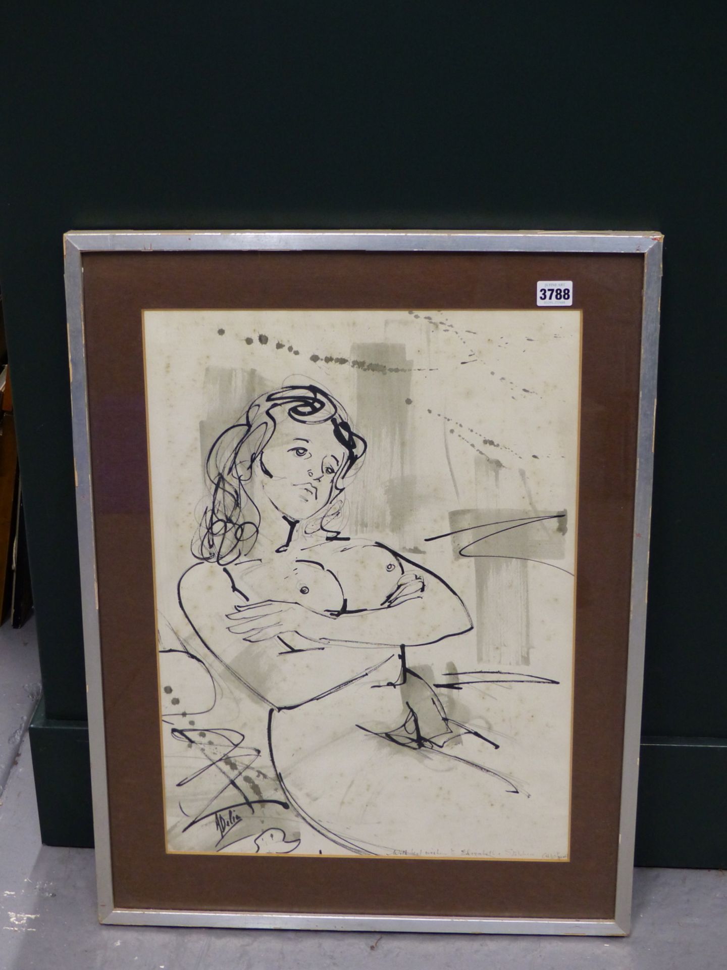 A.DELIA (20TH CENTURY). SEATED NUDE STUDY. INK AND WASH DRAWING. SIGNED AND INDISTINCTLY - Image 2 of 6