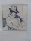 ROLAND BATCHELOR (1889-1990) ARR. STUDY OF A MAN WITH HAT. ETCHING. PENCIL SIGNED. UNFRAMED SHEET