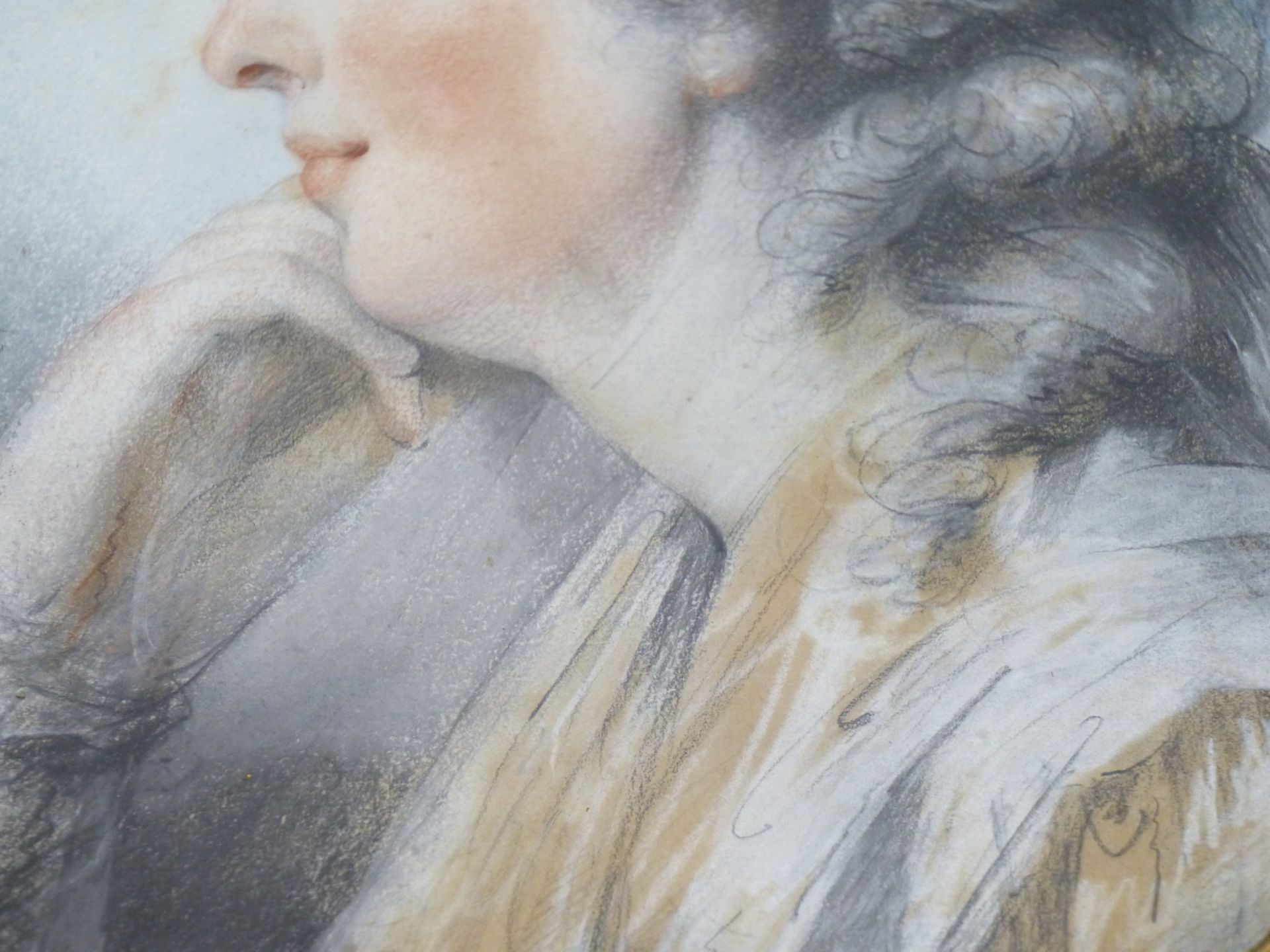 18TH/19TH CENTURY SCHOOL. PORTRAIT OF A CONTEMPLATIVE LADY. PASTEL. BEARS INSCRIPTION "PETERS - Image 3 of 8