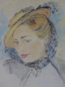 ? ROGATTY. (MID 20TH CENTURY) PORTRAIT OF A LADY. INK AND WASH. SIGNED INDISTINCTLY AND DATED '48.