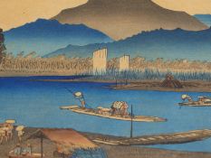 JAPANESE SCHOOL EARLY 20TH CENTURY. A GROUP OF THREE COLOUR PRINTS DEPICTING RURAL SCENES.31 X 22
