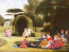 J.D.W. (19TH CENTURY) "FINDING SHADE ON A SUMMERS DAY". OIL ON CANVAS. INITIALLED AND DATED 1868 L/