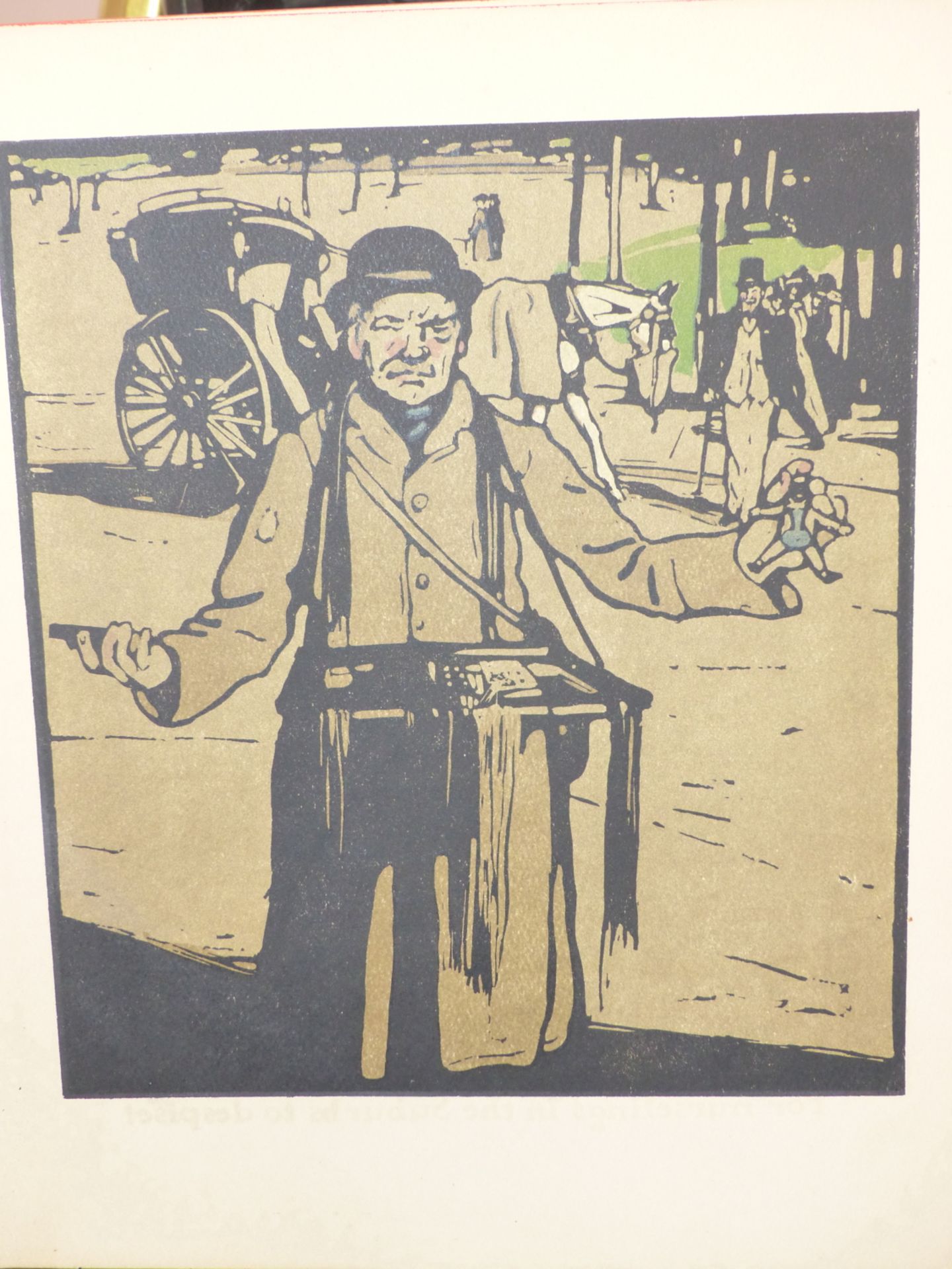 WILLIAM NICHOLSON, (1872-1949) FOUR COLOUR PRINTS ALL TITLED VERSO, HAWKER, LADY, POLICEMAN & DRUM - Image 4 of 4