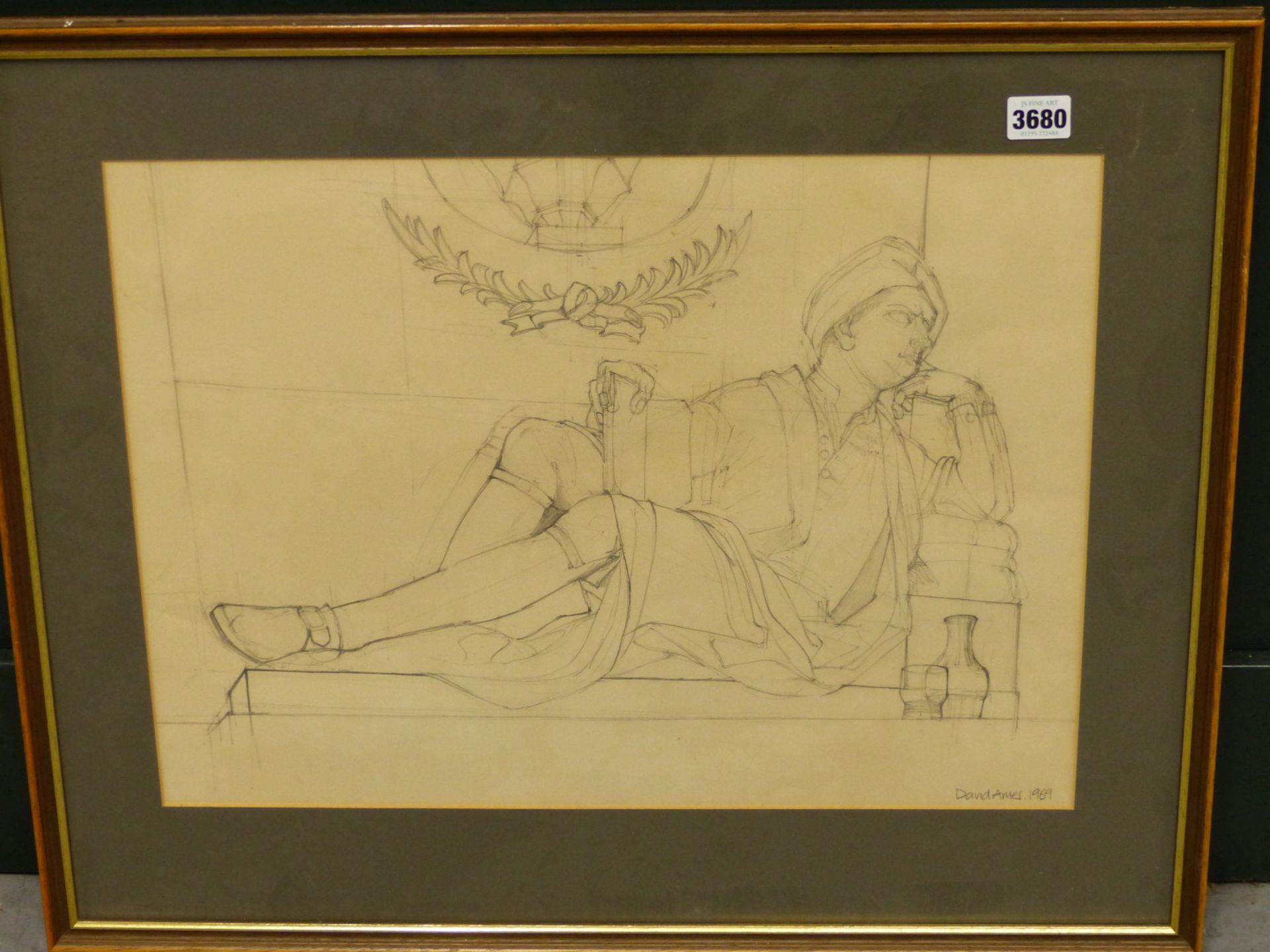 DAVID AMES (20TH CENTURY) ARR. "CONTEMPLATION" PENCIL STUDY ON PAPER, POSSIBLY A PREPATORY DRAWING, - Image 2 of 4