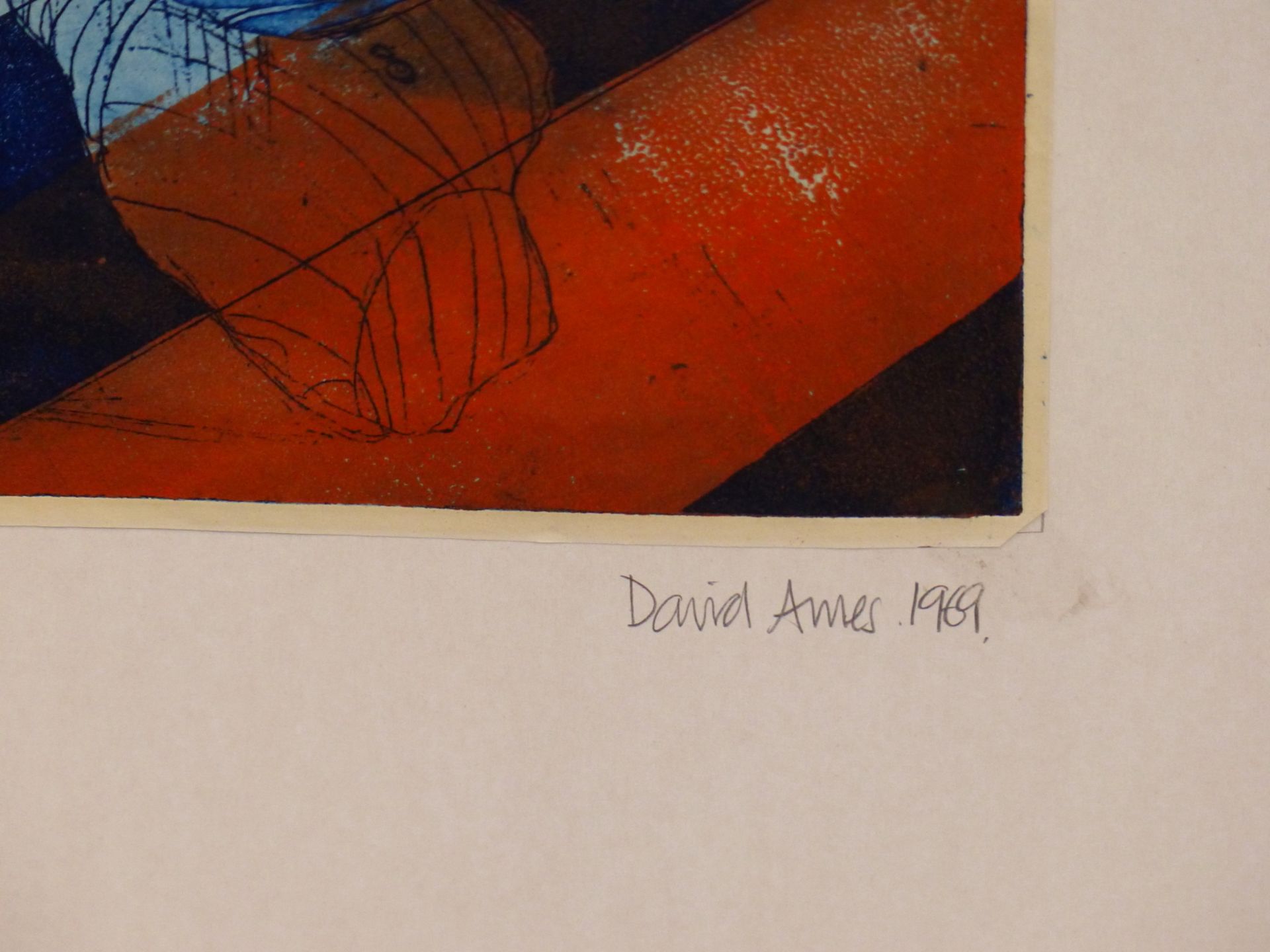 DAVID AMES (20TH CENTURY) ARR. ABSTRACT STILL LIFE, COLOUR WOODBLOCK PRINT, SIGNED AND DATED 1969. - Image 2 of 4