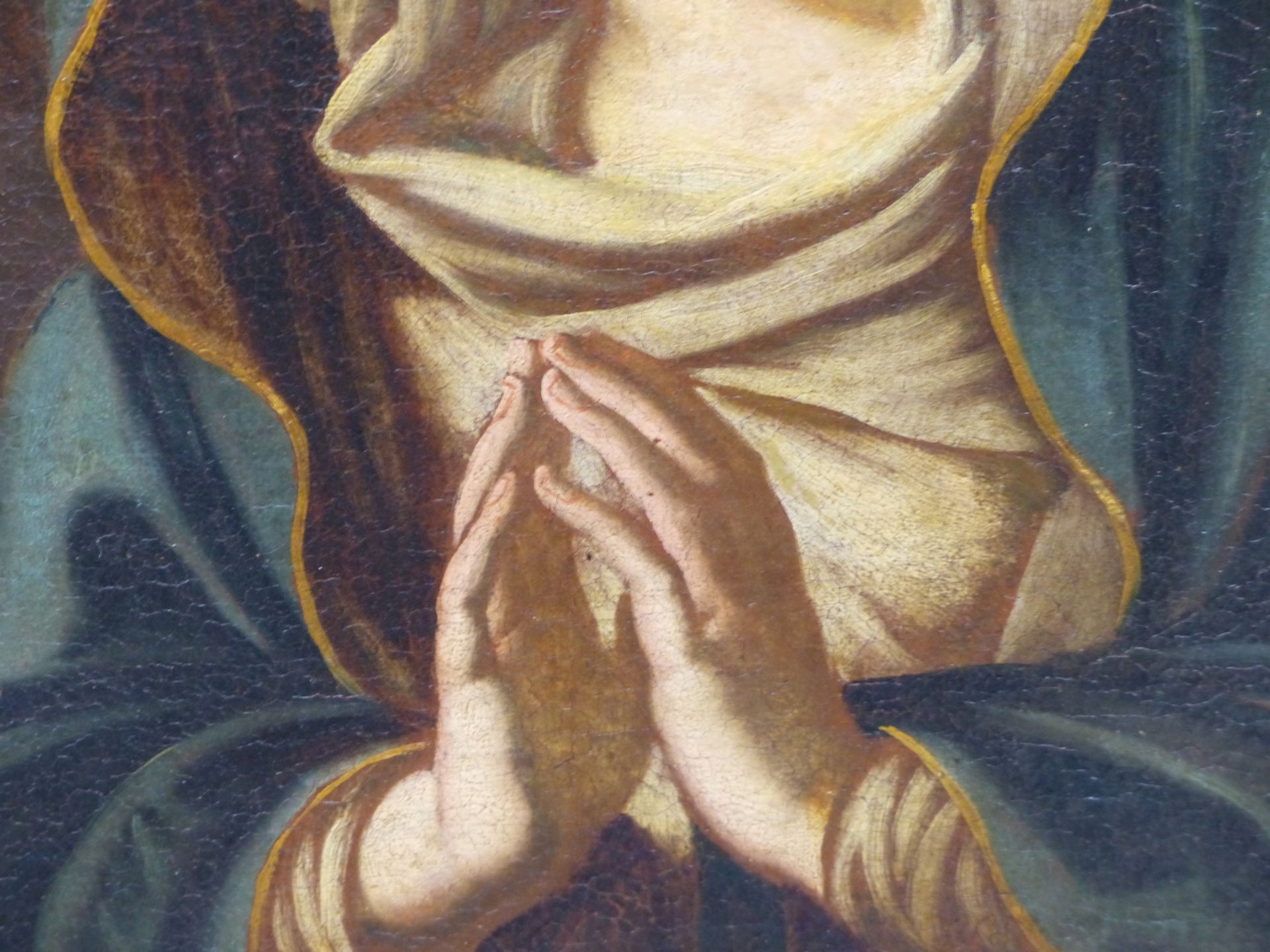 18th C. CONTINENTAL OLD MASTER SCHOOL, AN OVAL PORTRAIT OF THE MADONNA IN PRAYER ON A RECTANGULAR - Image 5 of 24