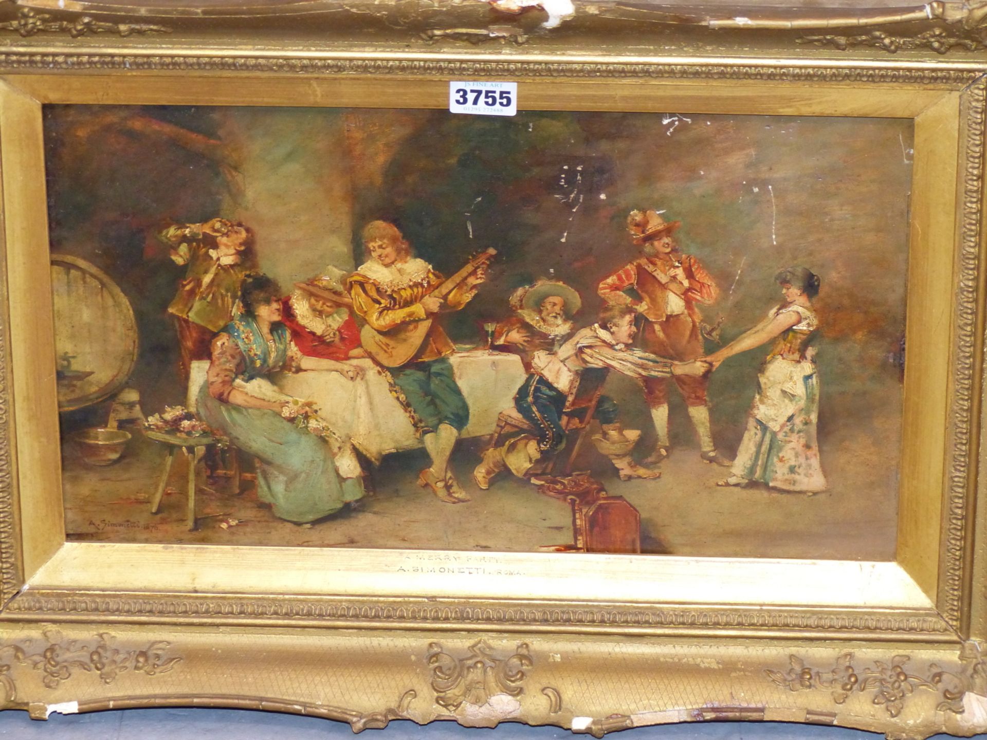 A SIMONETTI (19TH CENTURY) A MERRY PARTY, OIL ON PANEL, SIGNED LOWER LEFT AND DATED 1876, THE - Image 2 of 9