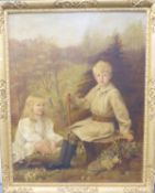 EDITH SCANNELL (1852-1840). A PORTRAIT OF TWO CHILDREN, JOHN AND ROWLAND BURDON, SIGNED, OIL ON