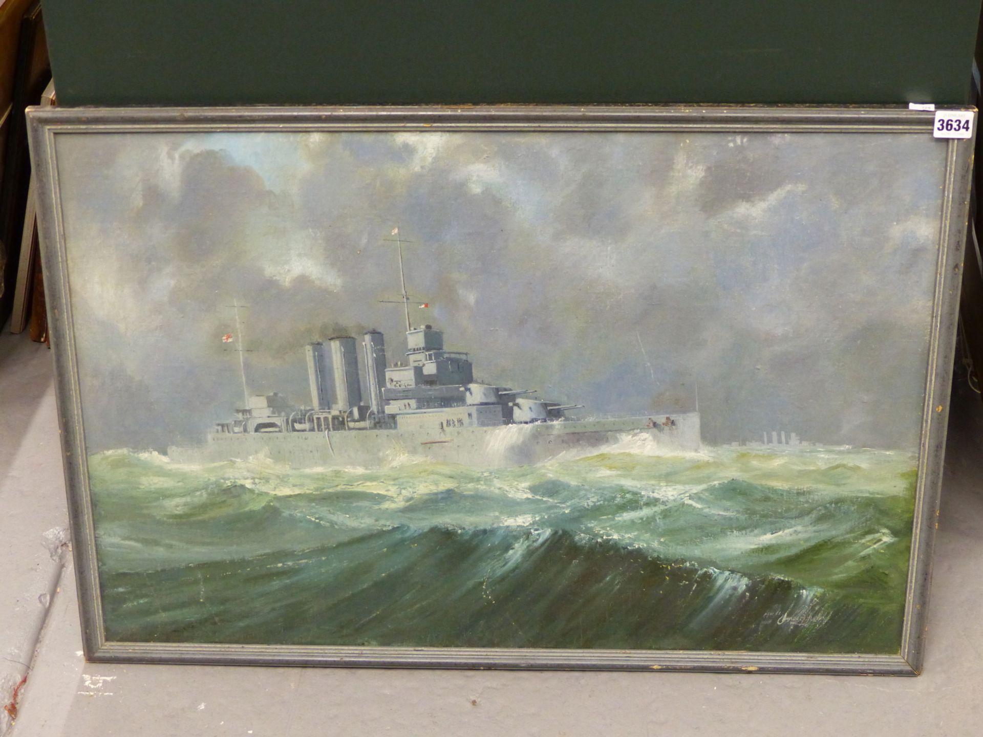 20TH CENTURY ENGLISH SCHOOL, STUDY OF A BRITISH OR AUSTRALIAN COUNTY CLASS NAVAL BATTLE CRUISER IN - Image 2 of 5