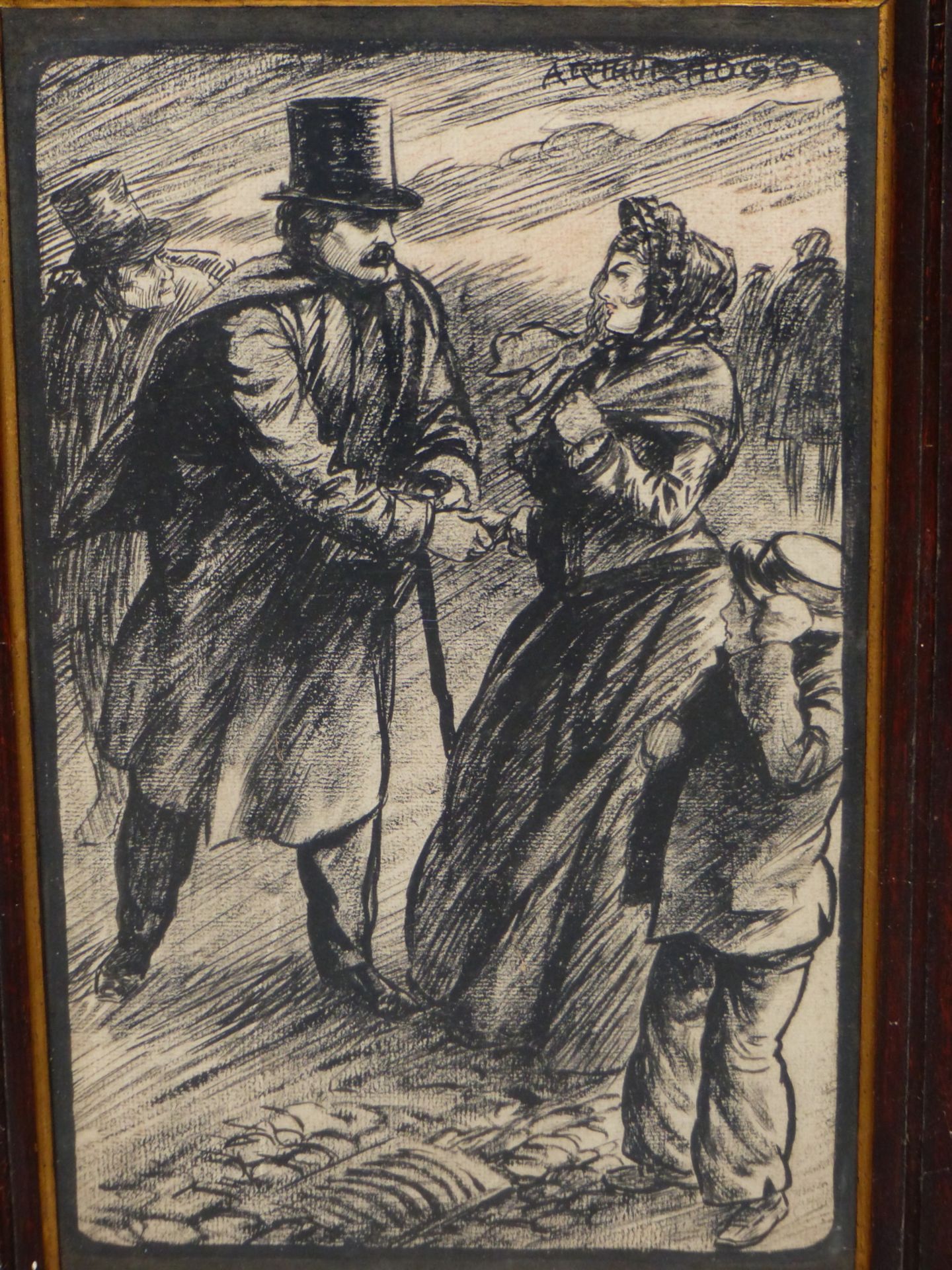 ARTHUR HOGG (19TH/ 20TH CENTURY) PAYING RESPECTS. PASTEL ON PAPER. SIGNED U/R. 21 X 37 cm. - Image 2 of 5