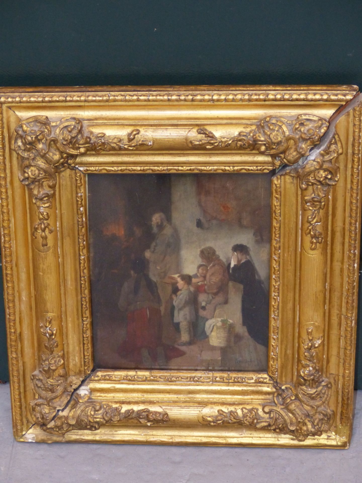 19TH CENTURY GERMAN SCHOOL, A MOURNING CONGREGATION. OIL ON CANVAS, SIGNED INDISTINCTLY AND - Image 4 of 6