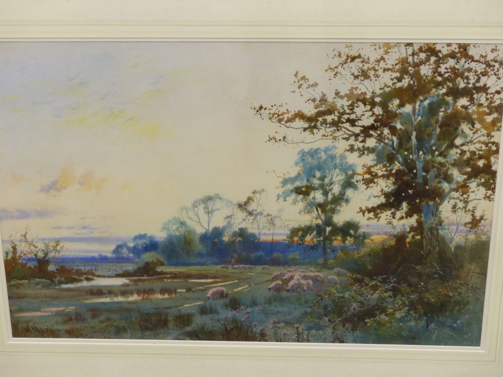 WILLIAM MATHISON (FL.1883-1923) SHEEP IN A RIVERSIDE MEADOW, WATERCOLOUR, SIGNED LOWER LEFT. 71 X 47 - Image 2 of 7