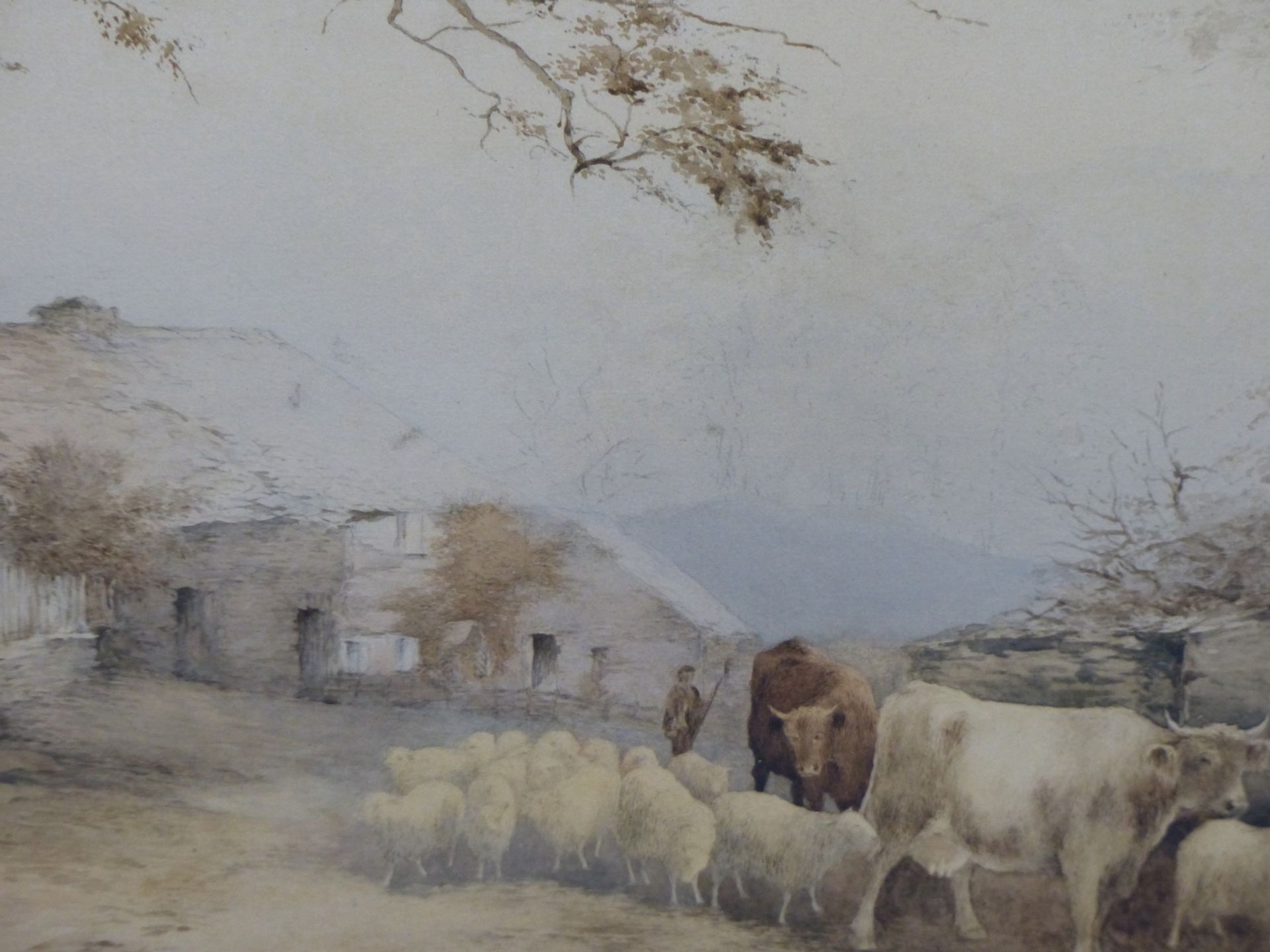 T. KET. ( 19TH CENTURY) FARMYARD WITH CATTLE AND SHEEP. WATERCOLOUR. SIGNED INDISTINCTLY L/R. 56.5 X - Image 5 of 8