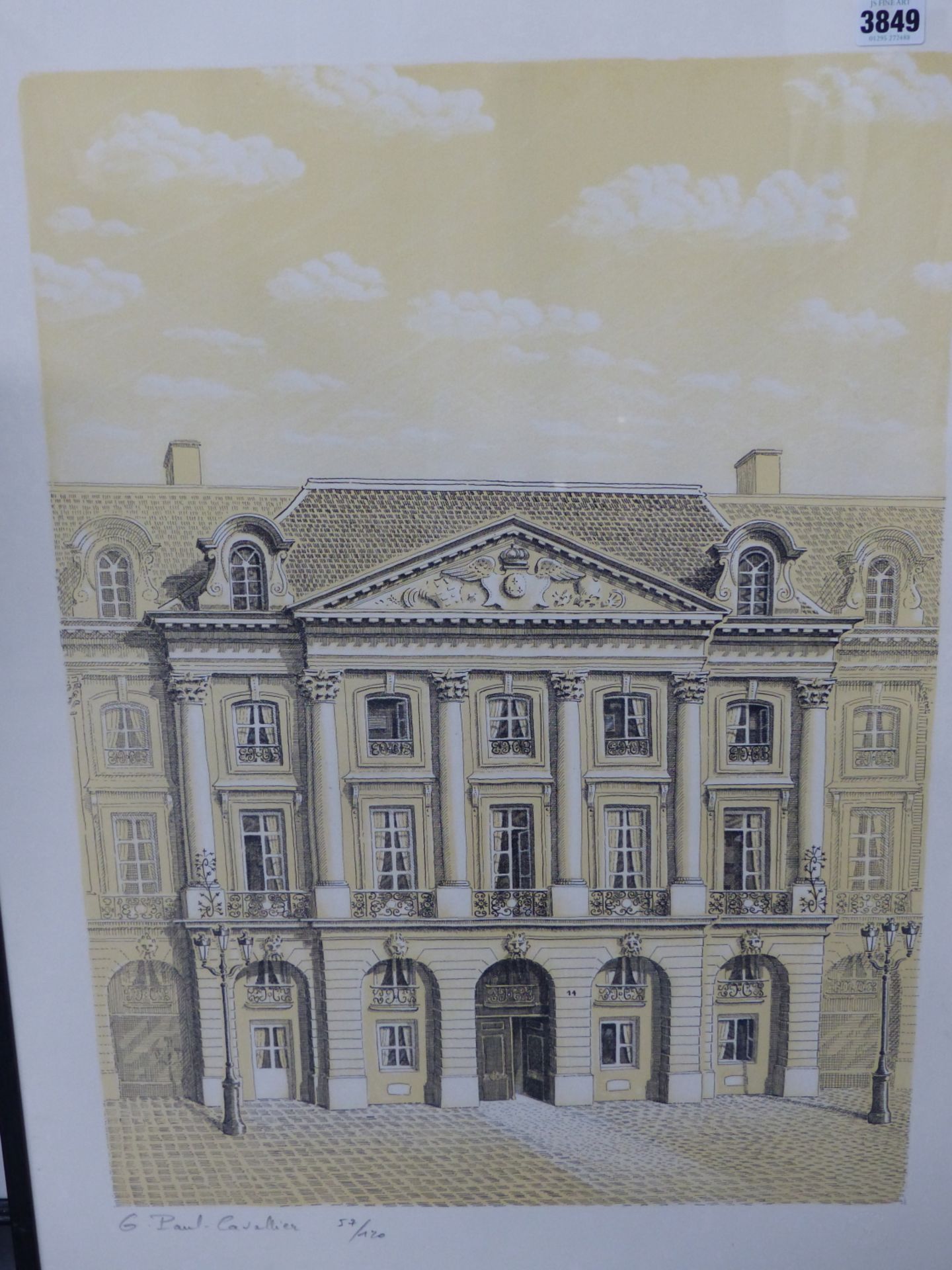 GERALD PAUL CAVALIER (20TH CENTURY). ARR. AN ITALIAN TOWN HALL FACADE, LITHOGRAPH, PENCIL SIGNED AND - Image 4 of 5