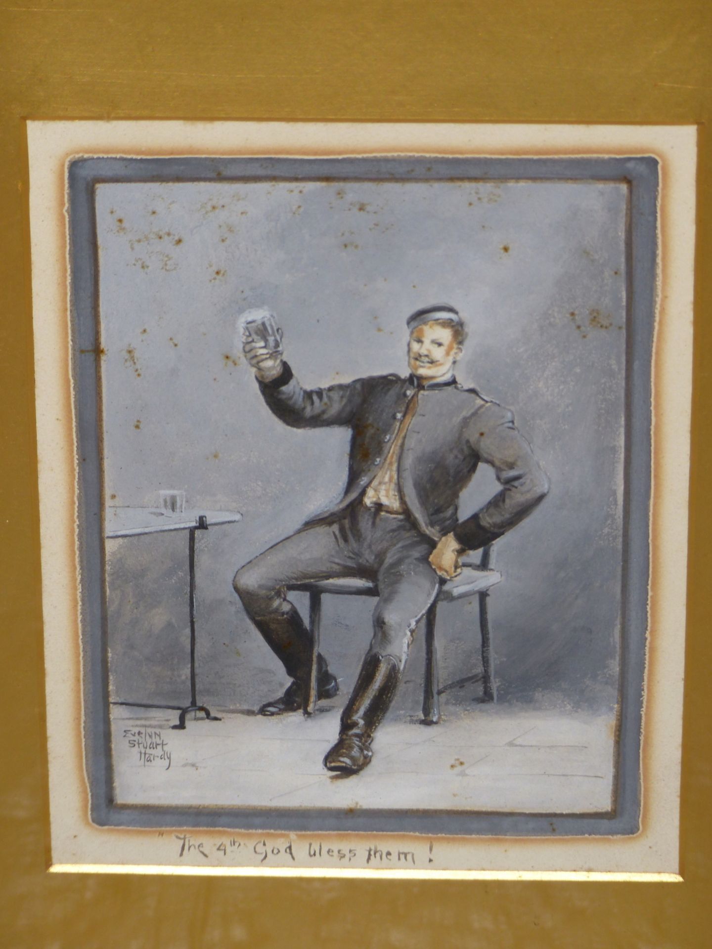 EVELYN STUART HARDY (1865-1935). "THE 4TH, GOD BLESS THEM" A SOLDIER RAISING HIS GLASS, TOGETHER