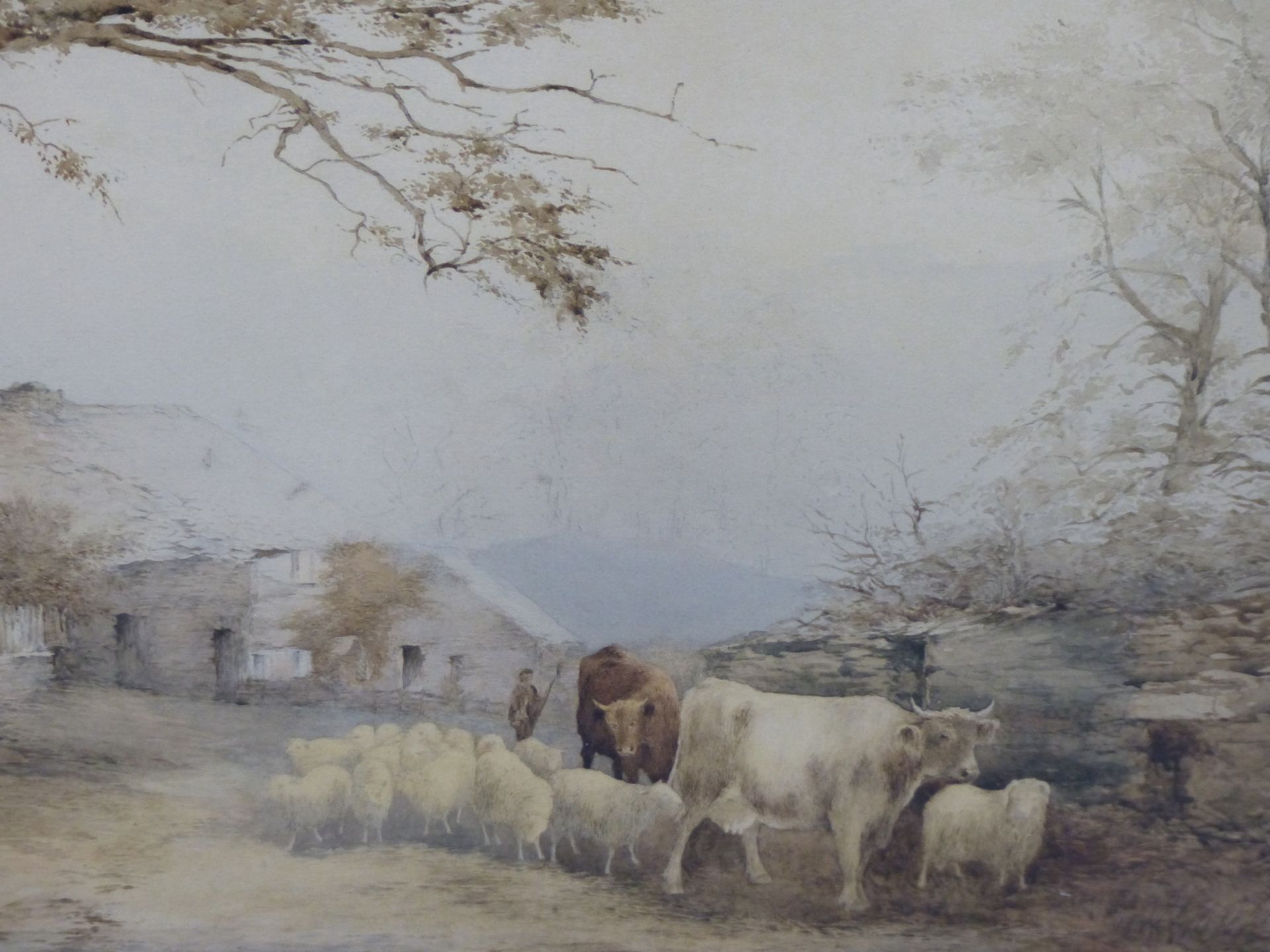T. KET. ( 19TH CENTURY) FARMYARD WITH CATTLE AND SHEEP. WATERCOLOUR. SIGNED INDISTINCTLY L/R. 56.5 X - Image 3 of 8