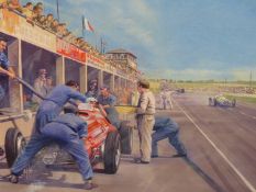 RODNEY DIGGENS (B.1937) ARR. PITT STOP, REFUELLING THE ALFA ROMEO. OIL ON CANVAS. SIGNED L/R. 50 X