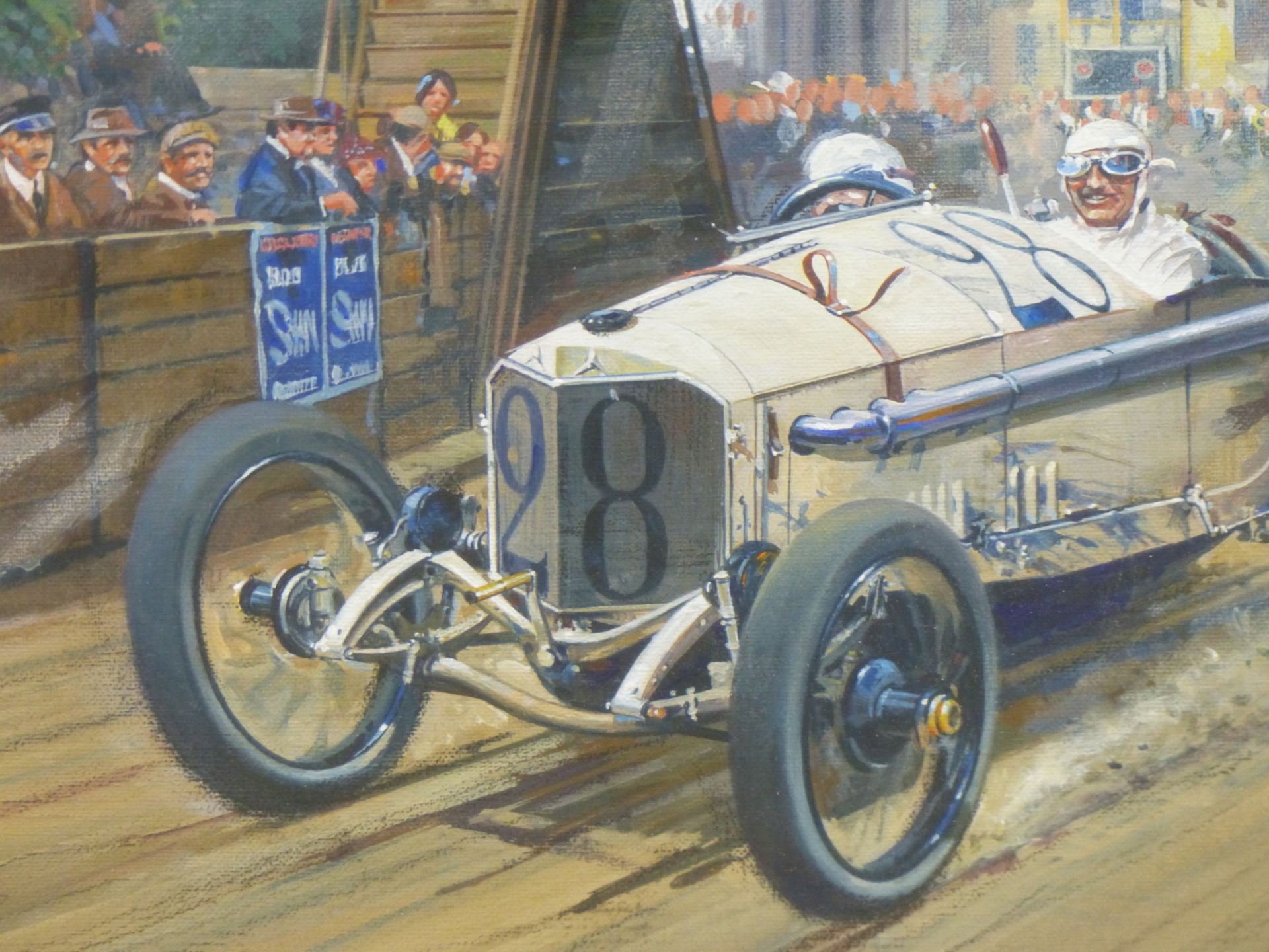 RODNEY DIGGENS (B 1937), ARR. A 1920S MERCEDES No. 28 IN A TOWN ROAD RACE, OIL ON CANVAS, SIGNED AND - Image 4 of 7