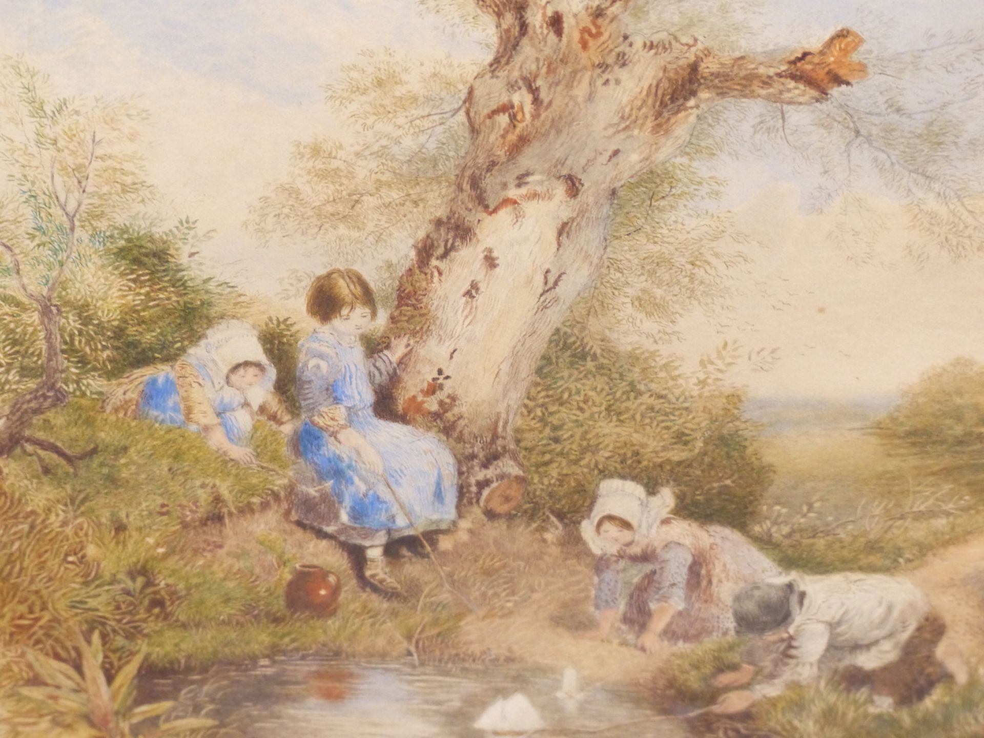 W.H.B. ( 19TH CENTURY ENGLISH SCHOOL) CHILDREN SAILING TOY BOATS ON THE POND, AND COMPANION WORK - Image 6 of 14