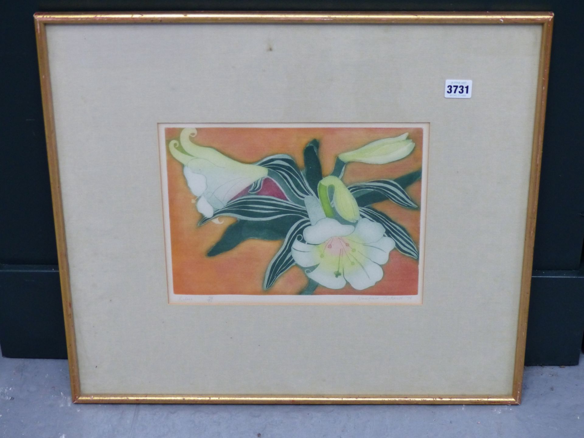 WINIFRED PICKARD ( 1908-1996) ARR. LILLIES. COLOUR ETCHING. SIGNED TITLED AND NUMBERED IN PENCIL 55 - Image 5 of 6