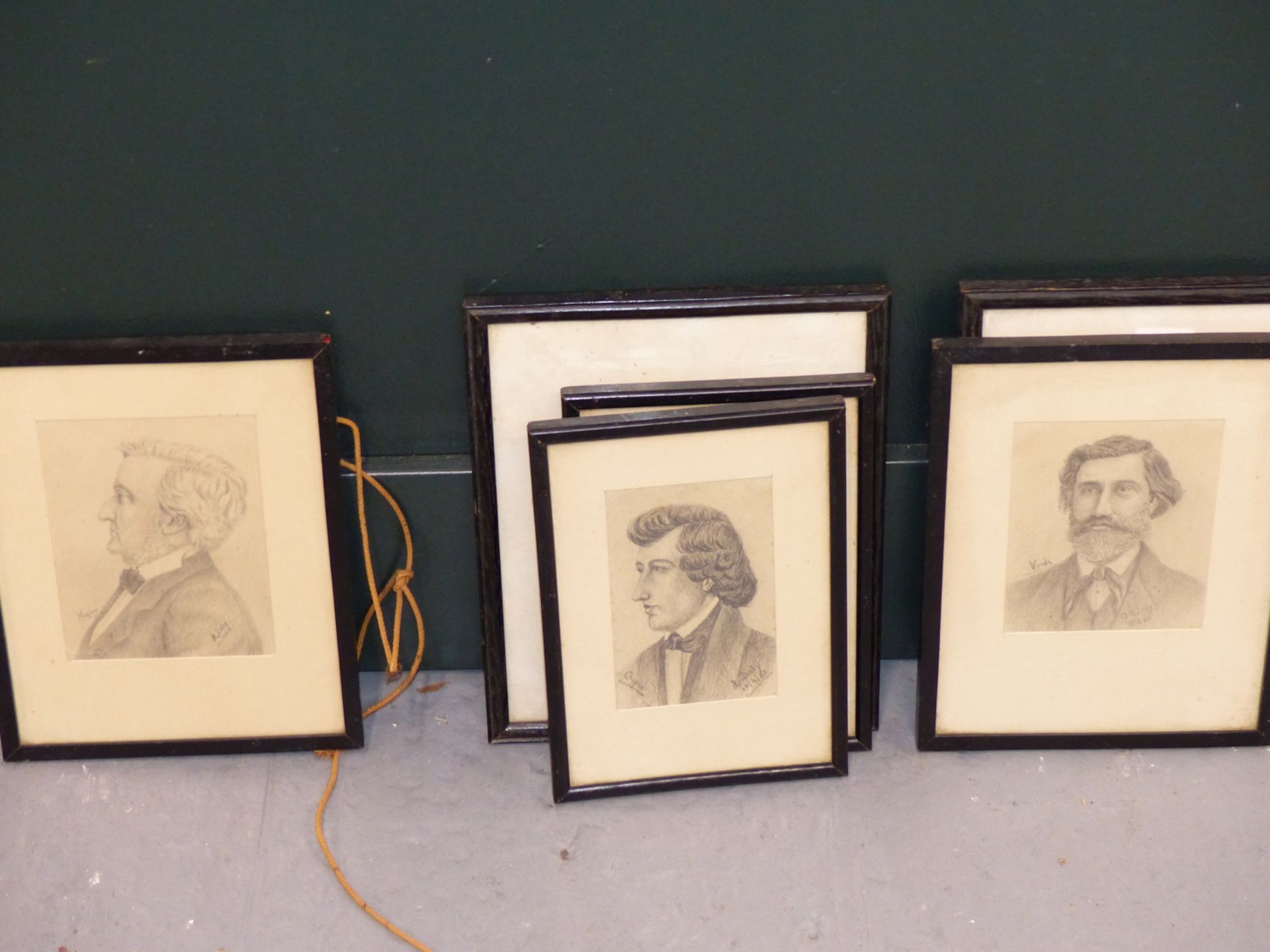 A. DALY (MID 20TH CENTURY) PORTRAIT STUDIES OF MUSICIANS, WAGNER, VERDI, CHOPIN, ROSSINI, PENCIL - Image 7 of 7