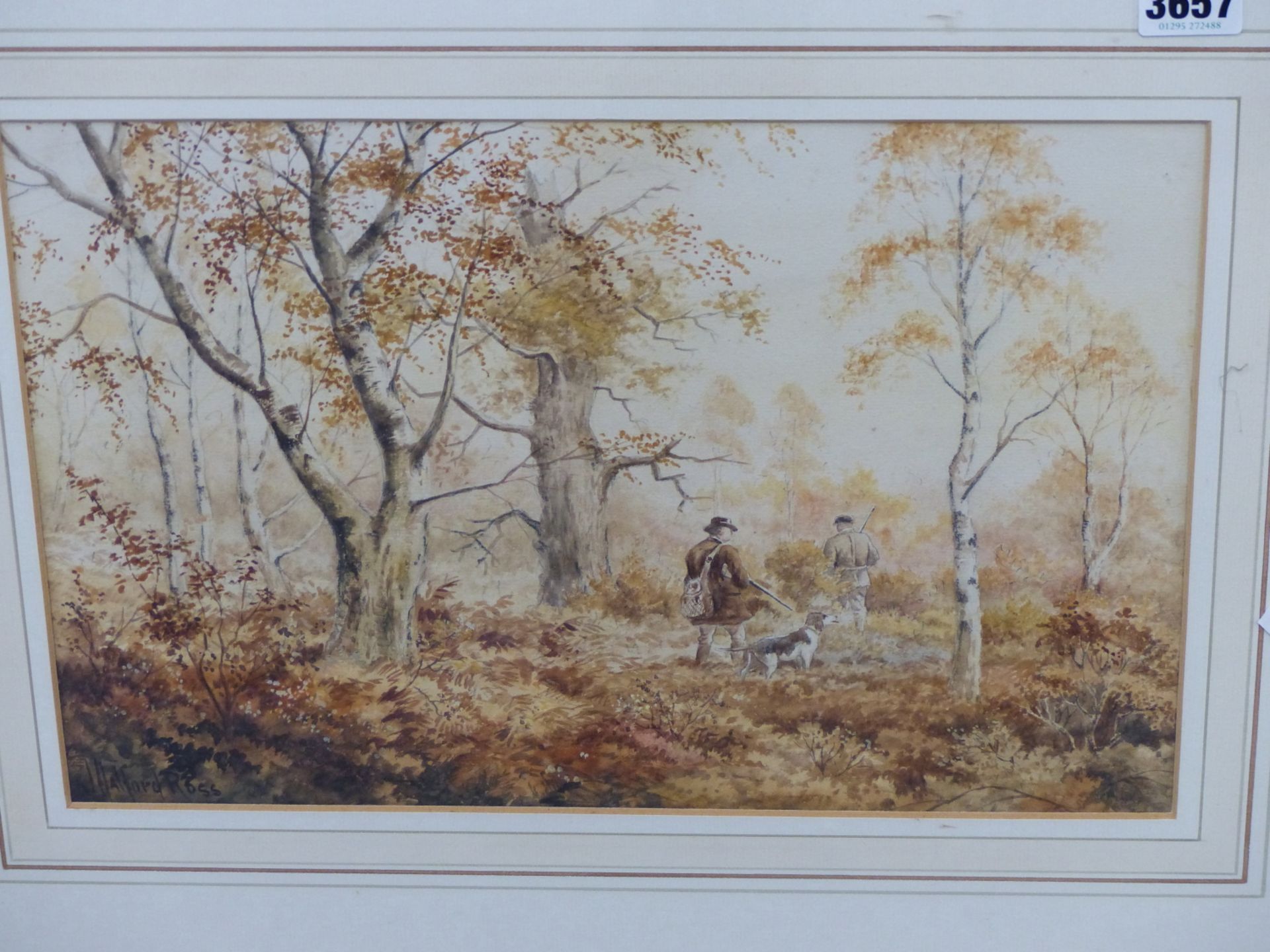 J. HALFORD ROSS. (19TH CENTURY) SPORTSMEN AND DOGS IN WOODLAND, WATERCOLOUR..37 X 25 cm. - Image 2 of 5