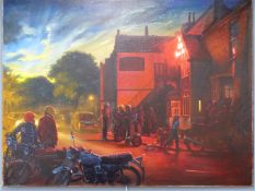 COLIN FROOMS. (1933-2017) ARR. BIKERS MEET, AUTUMN EVENING, OIL ON CANVAS, SIGNED AND DATED 28 IX