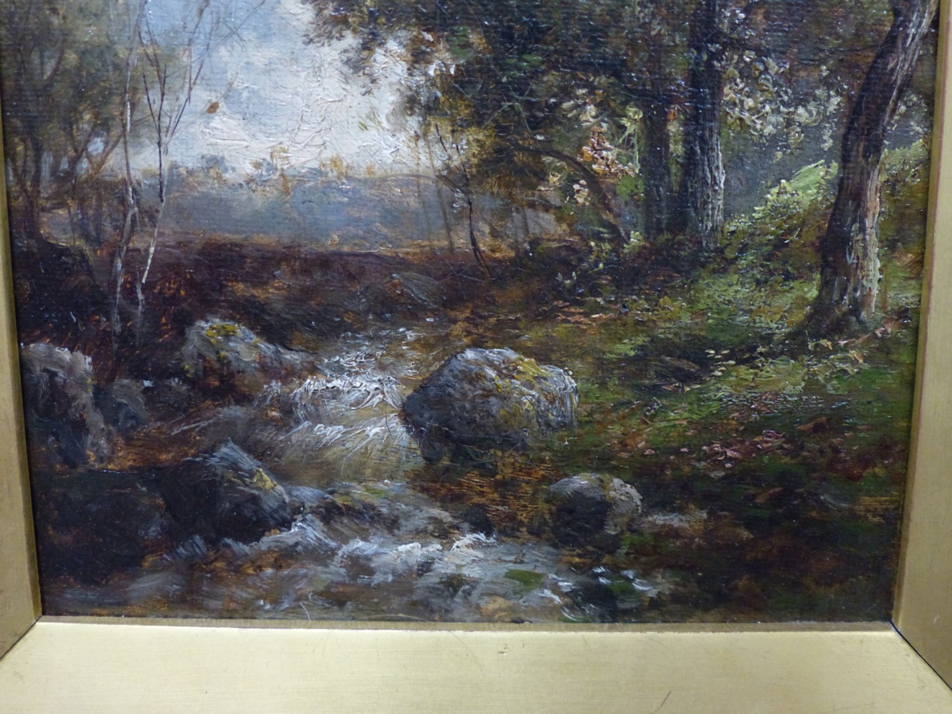 19TH CENTURY ENGLISH SCHOOL, A WOODED STREAM. OIL ON CANVAS. 14 X 19 cm. - Image 3 of 7