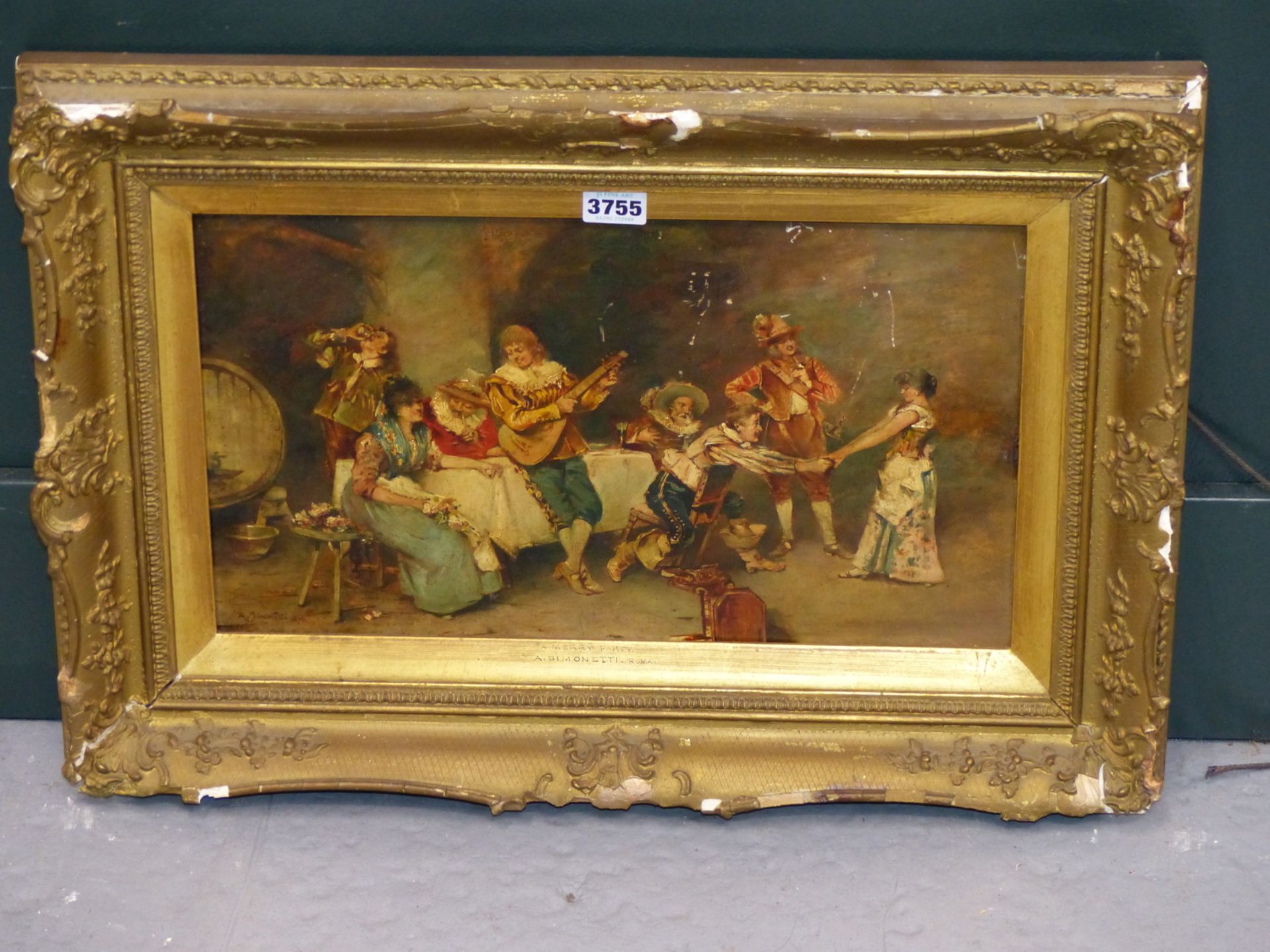 A SIMONETTI (19TH CENTURY) A MERRY PARTY, OIL ON PANEL, SIGNED LOWER LEFT AND DATED 1876, THE - Image 3 of 9
